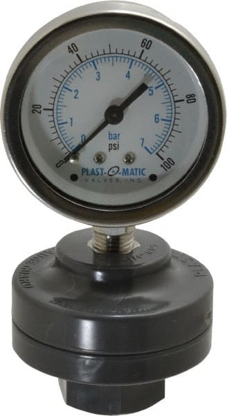 Plast-O-Matic - 100 Max psi, 2 Inch Dial Diameter, PVC Pressure Gauge Guard and Isolator - 3% Accuracy - Exact Tooling