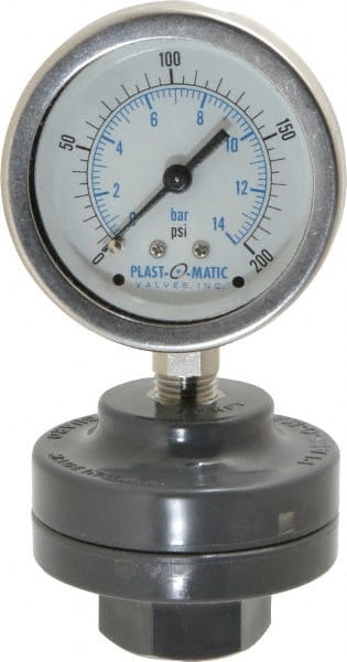Plast-O-Matic - 200 Max psi, 2 Inch Dial Diameter, PVC Pressure Gauge Guard and Isolator - 3% Accuracy - Exact Tooling