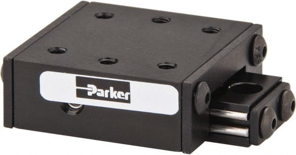 Parker - 6 Lb. Capacity, 4-40 Mount Hole, 1/2" Travel, Ball Bearing Slide Table - Single Axis, 6 Mounting Holes, 1-1/4" Long x 1-1/4" Wide x 1/2" High - Exact Tooling