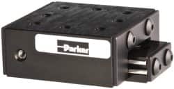 Parker - 25 Lb. Capacity, 6-32 Mount Hole, 1" Travel, Ball Bearing Slide Table - Single Axis, 8 Mounting Holes, 1-3/4" Long x 1-3/4" Wide x 3/4" High - Exact Tooling