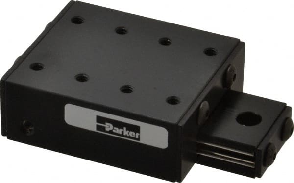 Parker - 28 Lb. Capacity, 6-32 Mount Hole, 1" Travel, Ball Bearing Slide Table - Single Axis, 8 Mounting Holes, 2" Long x 1-3/4" Wide x 3/4" High - Exact Tooling