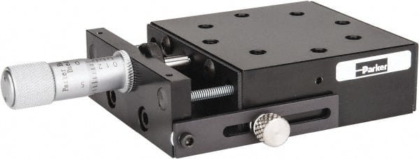 Parker - 62 Lb. Capacity, 10-32 Mount Hole, 1/2" Travel, Precision Ball Bearing Table with Center Drive - Single Axis, 8 Mounting Holes, 2.62" Long x 2.62" Wide x 1" High - Exact Tooling