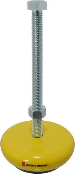 Gibraltar - 1,500 Lb Capacity, 5/8-11 Thread, Zinc Stud, Machine Socket Mount Leveling Mount - 8" Stud Length, 5" Base Diam, Elastomer Pad - Exact Tooling