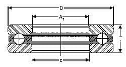 INA Bearing - 3-1/4" Inside x 4.969" Outside Diam, 1" Thick, Steel Ball Thrust Bearing - 44,500 Lbs. Static Capacity, 16,600 Max Pressure x Velocity - Exact Tooling