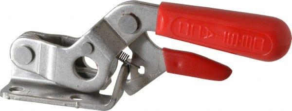 De-Sta-Co - 2,000 Lb Capacity, Horizontal, U Hook, Flanged Base, Stainless Steel Pull Action Latch Clamp - 2-1/2" Drawing Movement, 8.43" OAL, Threaded U Hook, Straight Handle - Exact Tooling