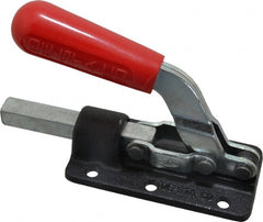 De-Sta-Co - 800 Lb Load Capacity, Flanged Base, Carbon Steel, Standard Straight Line Action Clamp - 6 Mounting Holes, 0.28" Mounting Hole Diam, 1/2" Plunger Diam, Straight Handle - Exact Tooling