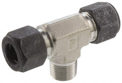 Parker - 1/4" OD, Stainless Steel Male Branch Tee - 1/2" Hex, Comp x Comp x MNPT Ends - Exact Tooling