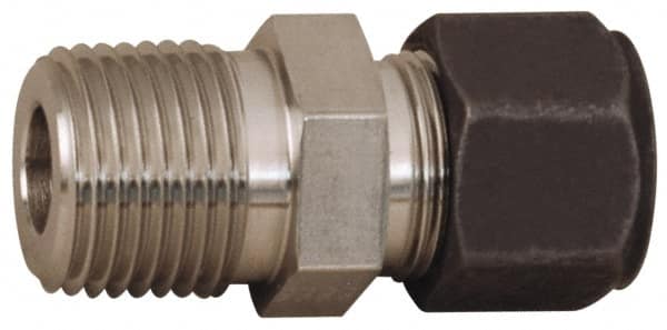 Parker - 1/2" OD, Stainless Steel Male Connector - 1-1/16" Hex, Comp x MNPT Ends - Exact Tooling