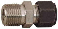 Parker - 1/2" OD, Stainless Steel Male Connector - 1-1/16" Hex, Comp x MNPT Ends - Exact Tooling