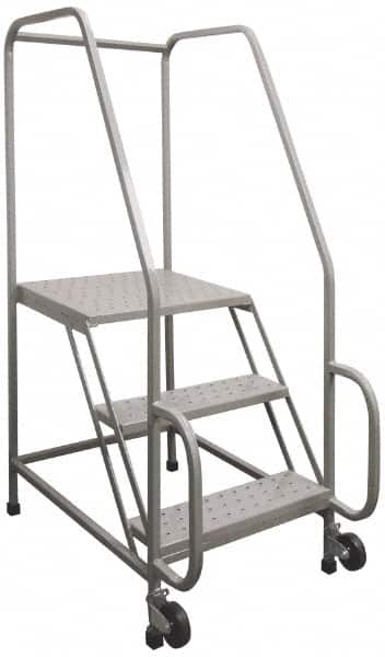 PW Platforms - 5 Step, 77-1/2 Inch Overall Height, Grip Strut Tread, Tilt and Roll Safety Ladder - 300 Lb. Load Capacity, 50 Inch Platform Height, 32 Inch Base Width x 52 Inch Base Depth - Exact Tooling