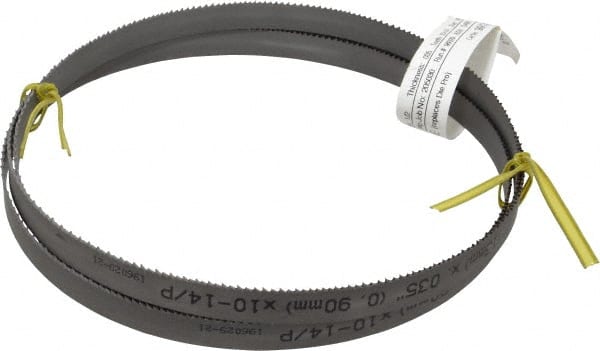 Starrett - 10 to 14 TPI, 5' 4-1/2" Long x 1/2" Wide x 0.035" Thick, Welded Band Saw Blade - Bi-Metal, Toothed Edge, Raker Tooth Set, Contour Cutting - Exact Tooling