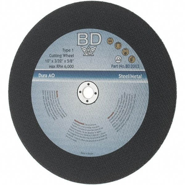 Value Collection - 10" Aluminum Oxide Cutoff Wheel - 3/32" Thick, 5/8" Arbor, 6,000 Max RPM - Exact Tooling