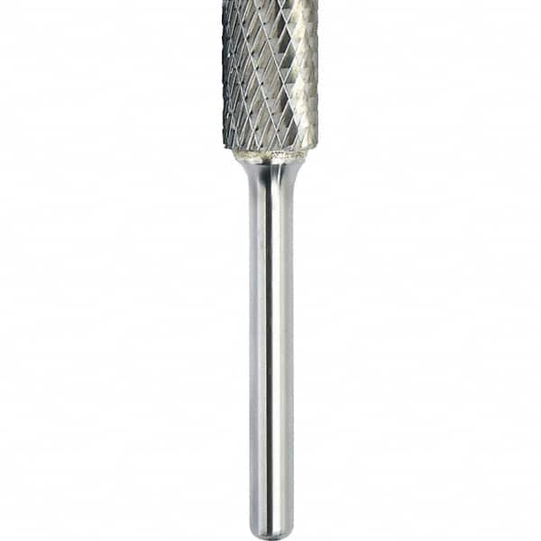 Made in USA - 1/2" Cut Diam, 1/4" Shank Diam, Cylinder Head Double Cut Burr - Carbide, 1" LOC, 2-3/4" OAL - Exact Tooling