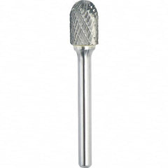Made in USA - 9.5mm Cut Diam, 0.2362" Shank Diam, Cylinder with Radius Head Double Cut Burr - Carbide, 19mm LOC, 64mm OAL - Exact Tooling