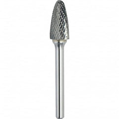 Made in USA - 9.5mm Cut Diam, 0.2362" Shank Diam, Tree with Radius Head Double Cut Burr - Carbide, 19mm LOC, 64mm OAL - Exact Tooling