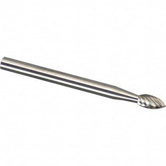 Made in USA - 6mm Cut Diam, 0.2362" Shank Diam, Tree Head Diamond Cut Burr - Carbide, 16mm LOC, 50mm OAL - Exact Tooling