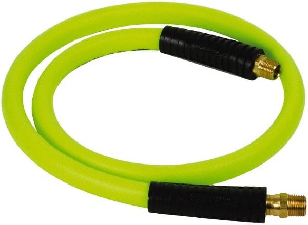 Legacy - 1/2" ID x 0.74" OD 4' Long Lead-In Whip Hose - FNPT x MNPT Swivel Ends, 300 Working psi, 140°, 3/8" Fitting, Green - Exact Tooling