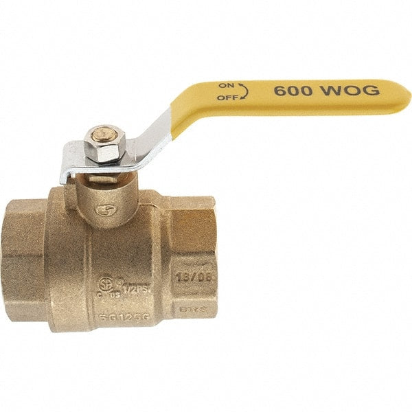 Value Collection - 1-1/4" Pipe, Brass Full Port Ball Valve - 2 Piece, NPT Ends, Lever Handle, 600 WOG, 150 WSP - Exact Tooling