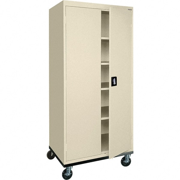 Sandusky Lee - 5 Shelf Mobile Storage Cabinet - Steel, 36" Wide x 24" Deep x 72" High, Putty - Exact Tooling