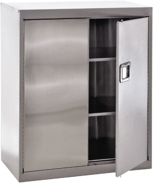 Sandusky Lee - 3 Shelf Locking Storage Cabinet - Stainless Steel, 36" Wide x 18" Deep x 42" High - Exact Tooling