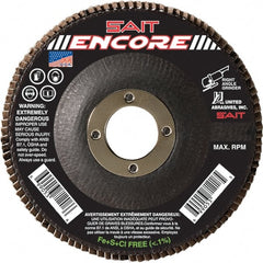 Sait - 40 Grit, 5" Disc Diam, 7/8" Center Hole, Type 27 Zirconia Alumina Flap Disc - 12,200 Max RPM, Fiberglass Backing, Arbor Attaching System, Coated - Exact Tooling