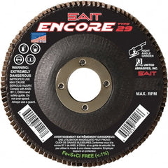 Sait - 120 Grit, 7" Disc Diam, 7/8" Center Hole, Type 27 Zirconia Alumina Flap Disc - 8,500 Max RPM, Fiberglass Backing, Arbor Attaching System, Coated - Exact Tooling