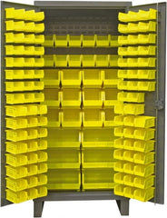 Durham - 126 Bin Storage Cabinet - Steel, 36" Wide x 24" Deep x 78" High, Gray - Exact Tooling