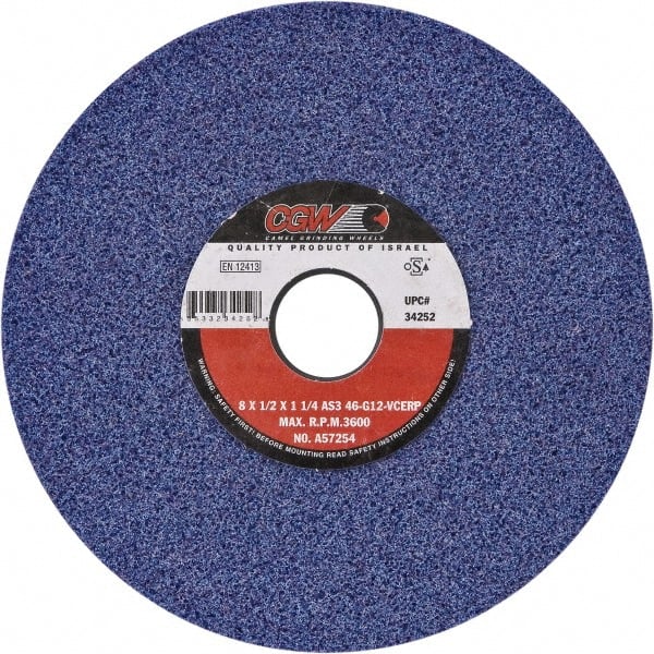 Camel Grinding Wheels - 7" Diam x 1-1/4" Hole x 1/2" Thick, H Hardness, 46 Grit Surface Grinding Wheel - Ceramic, Type 1, Medium Grade, Vitrified Bond, No Recess - Exact Tooling