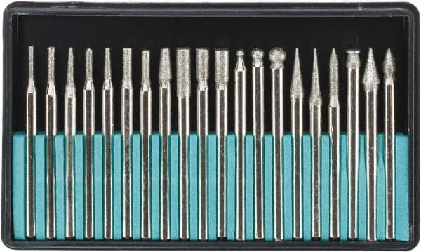 Value Collection - 20 Piece Diamond Abrasive Grinding Pin Set - Includes 1-3/4" Diam Long x 1/8" Diam Shank - Exact Tooling