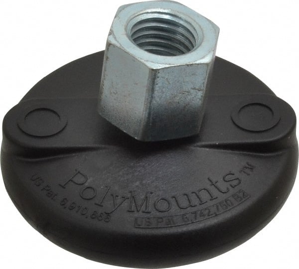 Gibraltar - 5000 Lb Capacity, 3/4-10 Thread, 1-5/8" OAL, Steel Stud, Tapped Pivotal Socket Mount Leveling Mount - Material Grade 1214, 3" Base Diam, Elastomer Pad - Exact Tooling