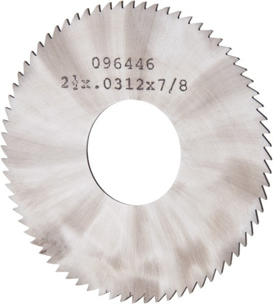 Made in USA - 2-1/2" Diam x 0.0313" Blade Thickness x 7/8" Arbor Hole Diam, 72 Tooth Slitting and Slotting Saw - Arbor Connection, Solid Carbide, Concave Ground - Exact Tooling