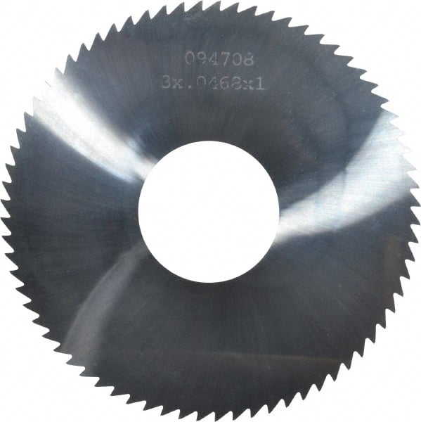 Made in USA - 3" Diam x 0.0468" Blade Thickness x 1" Arbor Hole Diam, 72 Tooth Slitting and Slotting Saw - Arbor Connection, Right Hand, Uncoated, Solid Carbide, 5° Rake, Concave Ground - Exact Tooling