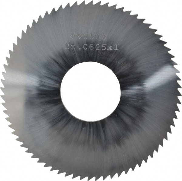 Made in USA - 3" Diam x 1/16" Blade Thickness x 1" Arbor Hole Diam, 72 Tooth Slitting and Slotting Saw - Arbor Connection, Right Hand, Uncoated, Solid Carbide, 5° Rake, Concave Ground - Exact Tooling