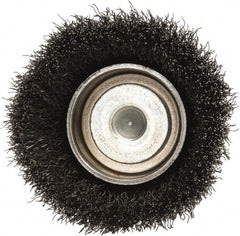 Made in USA - 2-1/4" Diam, 1/4" Shank Crimped Wire Steel Cup Brush - 0.008" Filament Diam, 5/8" Trim Length, 13,000 Max RPM - Exact Tooling