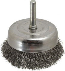 Made in USA - 2-3/4" Diam, 1/4" Shank Crimped Wire Steel Cup Brush - 0.0118" Filament Diam, 7/8" Trim Length, 13,000 Max RPM - Exact Tooling