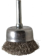Made in USA - 1-3/4" Diam, 1/4" Shank Crimped Wire Stainless Steel Cup Brush - 0.008" Filament Diam, 3/4" Trim Length, 13,000 Max RPM - Exact Tooling
