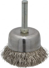 Made in USA - 1-3/4" Diam, 1/4" Shank Crimped Wire Stainless Steel Cup Brush - 0.0118" Filament Diam, 3/4" Trim Length, 13,000 Max RPM - Exact Tooling