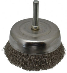 Made in USA - 2-3/4" Diam, 1/4" Shank Crimped Wire Stainless Steel Cup Brush - 0.008" Filament Diam, 5/8" Trim Length, 13,000 Max RPM - Exact Tooling