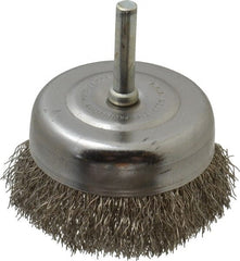 Made in USA - 2-3/4" Diam, 1/4" Shank Crimped Wire Stainless Steel Cup Brush - 0.0118" Filament Diam, 7/8" Trim Length, 13,000 Max RPM - Exact Tooling