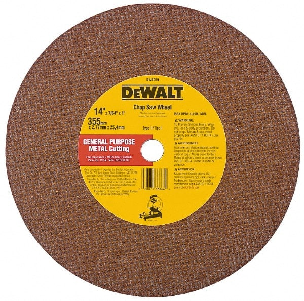 DeWALT - 12" Aluminum Oxide Cutoff Wheel - 7/64" Thick, 1" Arbor, 5,000 Max RPM, Use with Stationary Tools - Exact Tooling