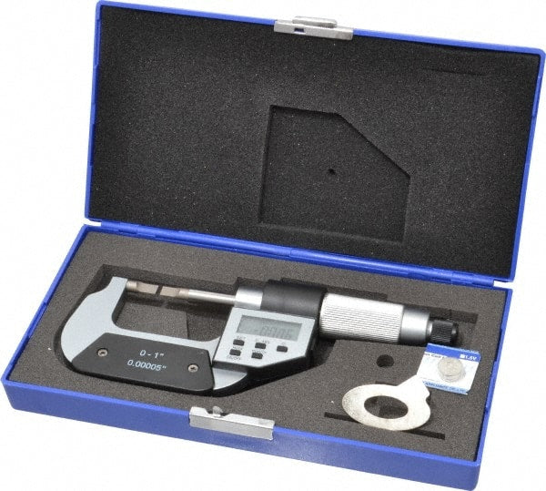 Value Collection - 0" to 1" Electronic Chrome (Frame) Coated Blade Micrometer - 0.75mm Blade Thickness, Friction Thimble - Exact Tooling