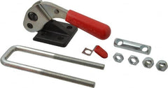 De-Sta-Co - 4,000 Lb Capacity, Vertical, U Hook, Flanged Base, Carbon Steel Pull Action Latch Clamp - 1-3/4" Drawing Movement, 6.6" OAL, Threaded U Hook, Straight Handle - Exact Tooling