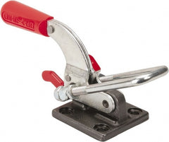 De-Sta-Co - 4,000 Lb Capacity, Horizontal, U Hook, Flanged Base, Carbon Steel Pull Action Latch Clamp - 3-1/2" Drawing Movement, 10.19" OAL, Threaded U Hook, Straight Handle - Exact Tooling