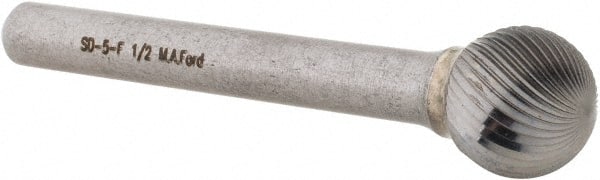 M.A. Ford - 1/2" Cut Diam, 1/4" Shank Diam, Ball Head Double Cut Burr - Carbide, Radius End, 7/16" LOC, 2-7/16" OAL - Exact Tooling