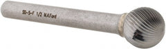 M.A. Ford - 1/2" Cut Diam, 1/4" Shank Diam, Ball Head Double Cut Burr - Carbide, Radius End, 7/16" LOC, 2-7/16" OAL - Exact Tooling