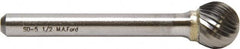 M.A. Ford - 1/2" Cut Diam, 1/4" Shank Diam, Ball Head Double Cut Burr - Carbide, Radius End, 7/16" LOC, 6-7/16" OAL - Exact Tooling