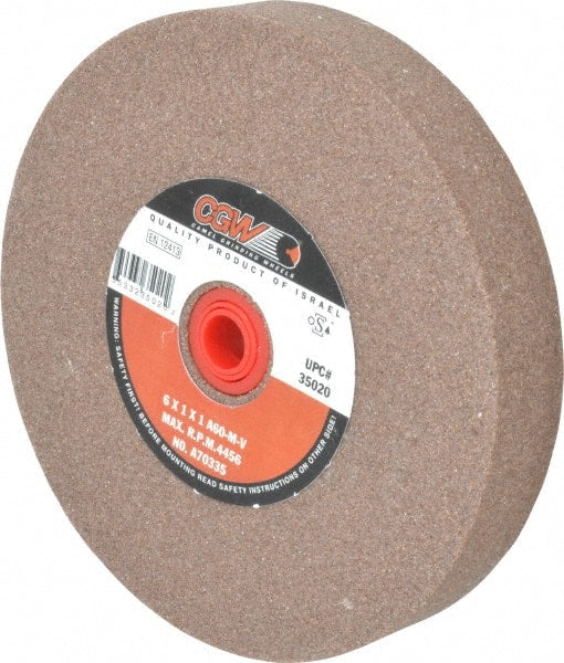 Camel Grinding Wheels - 60 Grit Aluminum Oxide Bench & Pedestal Grinding Wheel - 6" Diam x 1" Hole x 1" Thick, 4456 Max RPM, M Hardness, Medium Grade , Vitrified Bond - Exact Tooling