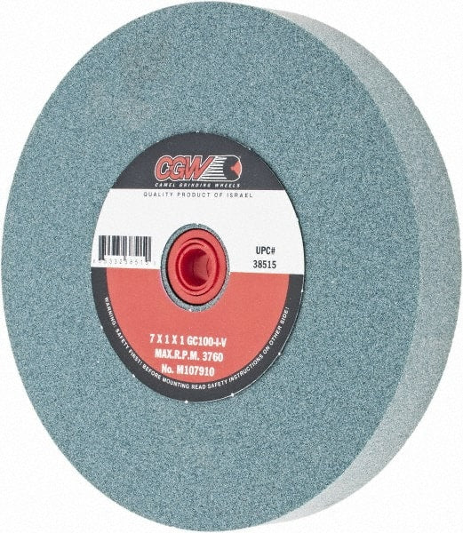 Camel Grinding Wheels - 100 Grit Silicon Carbide Bench & Pedestal Grinding Wheel - 7" Diam x 1" Hole x 1" Thick, 3760 Max RPM, I Hardness, Fine Grade , Vitrified Bond - Exact Tooling