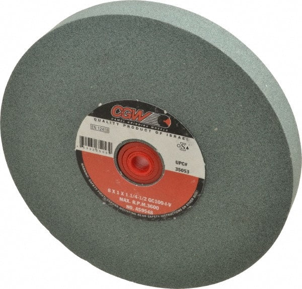 Camel Grinding Wheels - 100 Grit Silicon Carbide Bench & Pedestal Grinding Wheel - 8" Diam x 1-1/4" Hole x 1" Thick, 3600 Max RPM, I Hardness, Fine Grade , Vitrified Bond - Exact Tooling