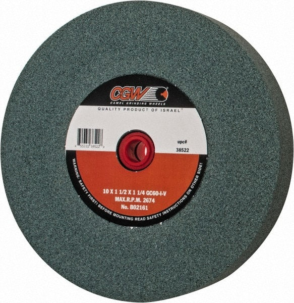 Camel Grinding Wheels - 60 Grit Silicon Carbide Bench & Pedestal Grinding Wheel - 10" Diam x 1-1/4" Hole x 1-1/2" Thick, 2483 Max RPM, I Hardness, Medium Grade , Vitrified Bond - Exact Tooling